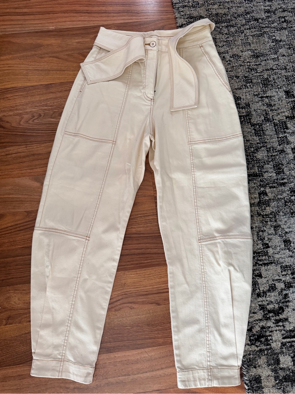 Ulla Johnson women’s Cream High-Rise Tie-Belt Cargo Jeans